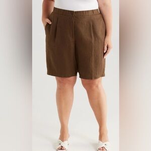 NWT Eileen Fisher Organic Linen Shorts Brown Sz XL Elastic Waist